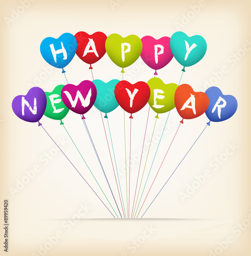 happy new year with balloons shape colorful