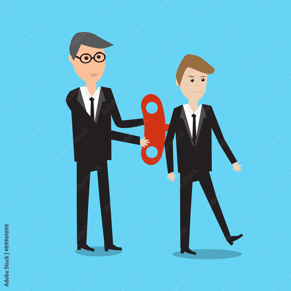 Businessman With Wind-up Key In His Back eps10 vector. illustra Businessman With Wind-up Key In His Back eps10 vector. illustra