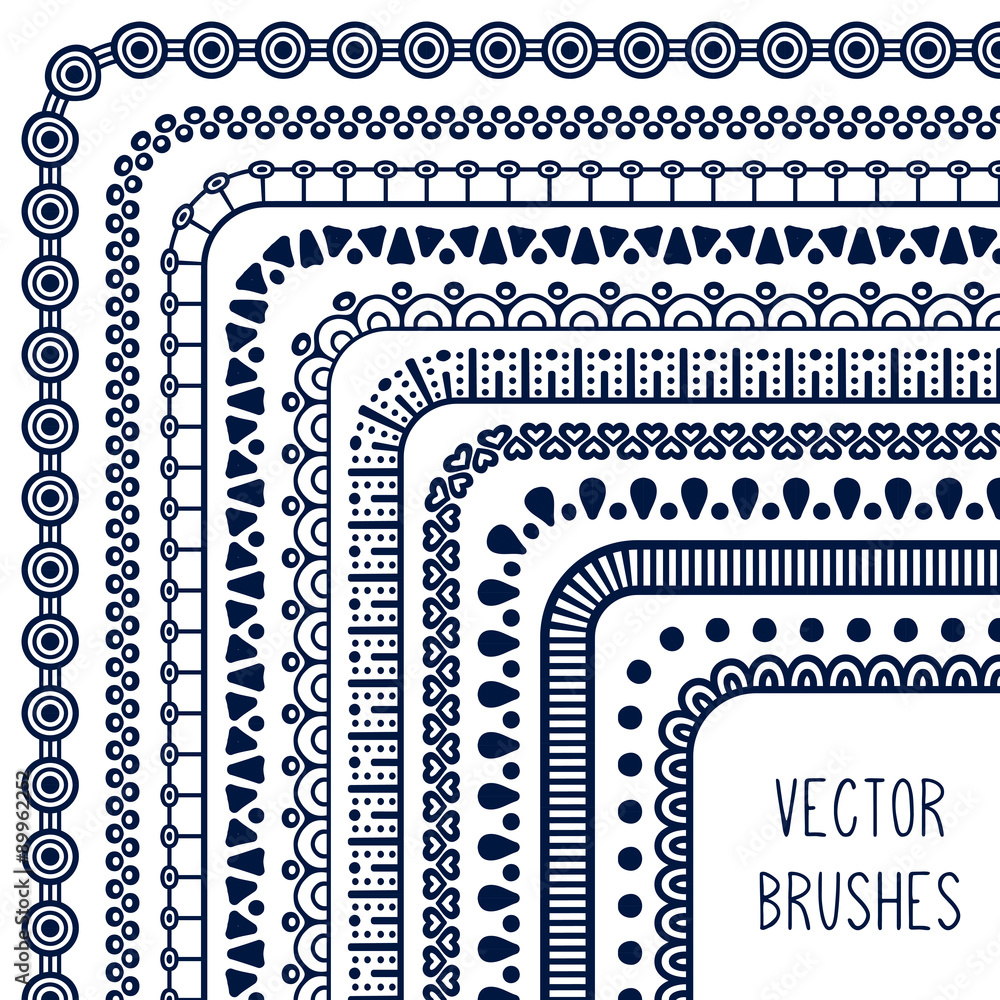Obraz premium Ethnic hand drawn vector line border set and hipster scribble