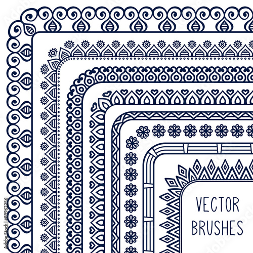 Ethnic hand drawn vector line border set and hipster scribble