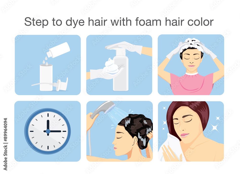 Step to dye hair with foam hair color. Stock Vector | Adobe Stock