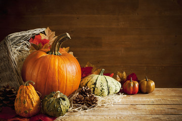 Rustic autumn still life with copy space
