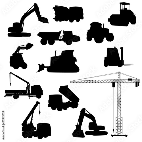 Set of Heavy Construction Machines and Equipment. Vector Illustration