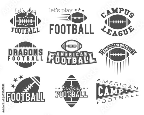 College rugby and american football team badges, logos, labels