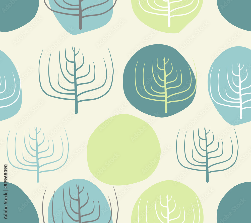 Dry branches and circles seamless patettrn. Vector retro floral
