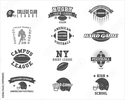 College rugby and american football team badges, logos, labels