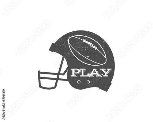American football helmet with ball in vintage grunge syle
