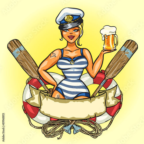 Pin Up Sailor Girl with cold beer
