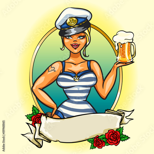 Pin Up Sailor Girl with cold beer