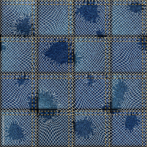 Patchwork of denim fabric.