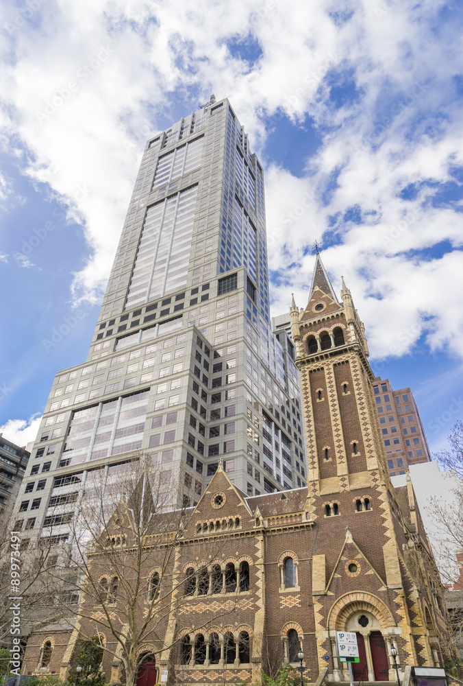 Historic and modern buildings in Collins Street in Melbourne, Australia