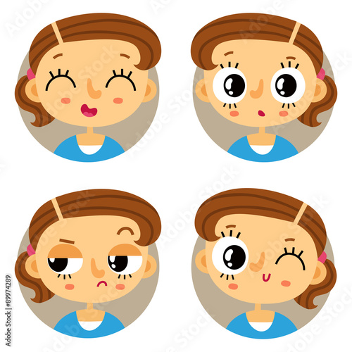Set of four young girl emotions