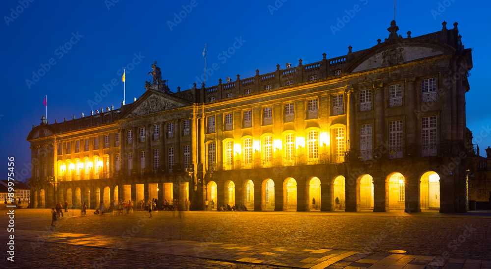 The Rajoy Palace (Palacio de Rajoy)  in night. Santiago de Compo