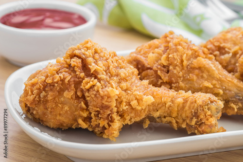 Crispy fried chicken on plate and dip sauce