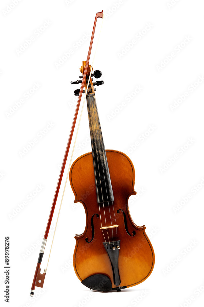 Violin and bow on a white background. Violin and bow on a white background.