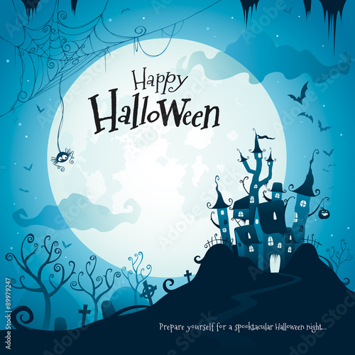 Halloween castle with wide copy space