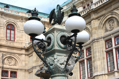 Photography decorations on the lamp in front of the Vienna Opera