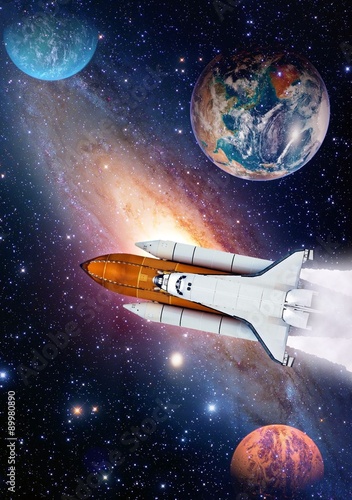 Outer space shuttle rocket launch spaceship universe planet earth. Elements of this image furnished by NASA. #89980890