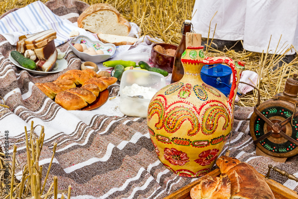 Fototapeta premium Retro breakfast like in old times, outdoor.
