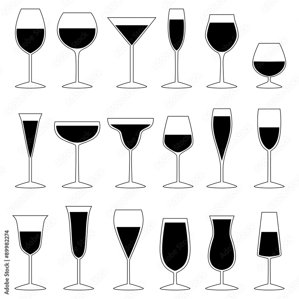 Set of glasses with drink, vector illustration Set of glasses with drink, vector illustration