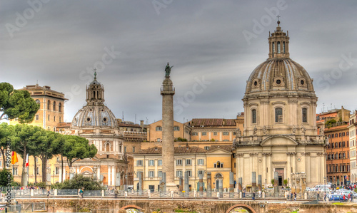 View of Rome. Church of the Most Holy Name of Mary; Trajan's Column; Church of Santa Maria di Loreto