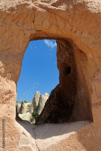 Cappadocia view from a cave haouse window, Red Valley Urgup Turkey