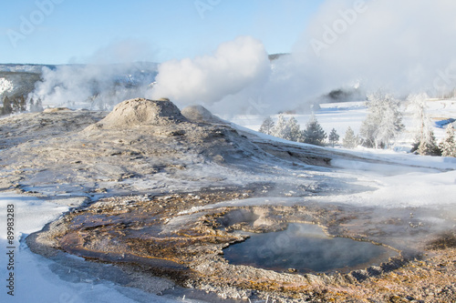 yellowstone geysers and hot springs in winter
