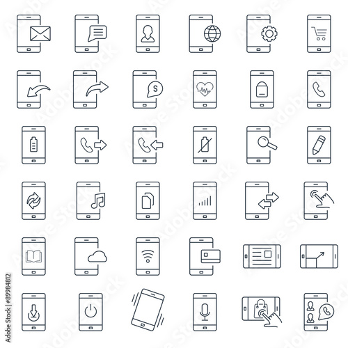 Mobile function outline icon set