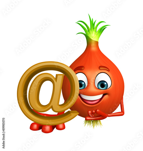 Cartoon character of onion with at the rate sign