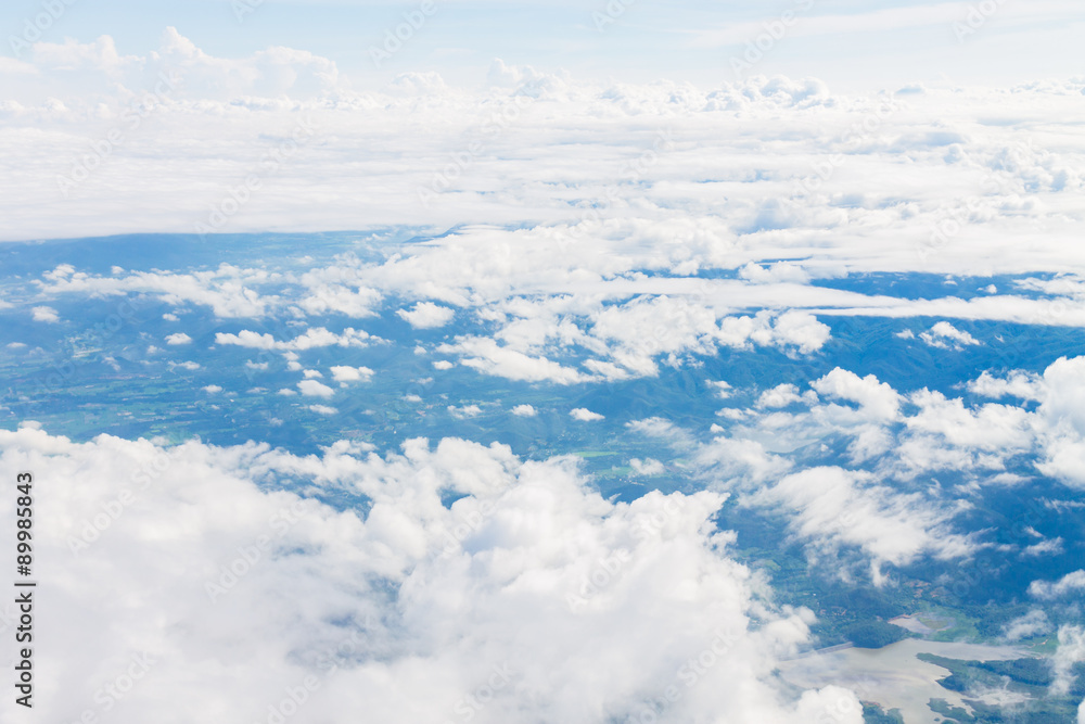 Top view from The airplane blue sky and white cloud Top view from The airplane blue sky and white cloud