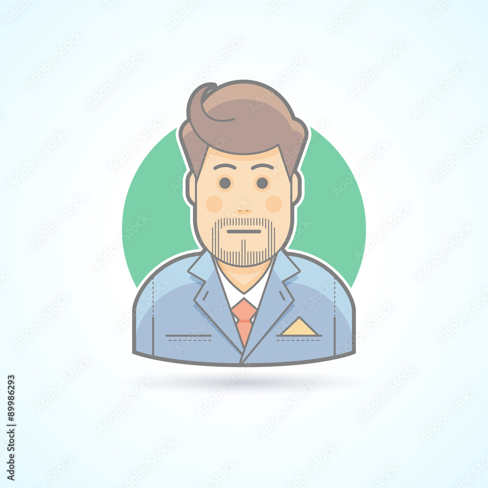 Clerk, suitman, agent icon. Avatar and person illustration. Flat colored outlined style.