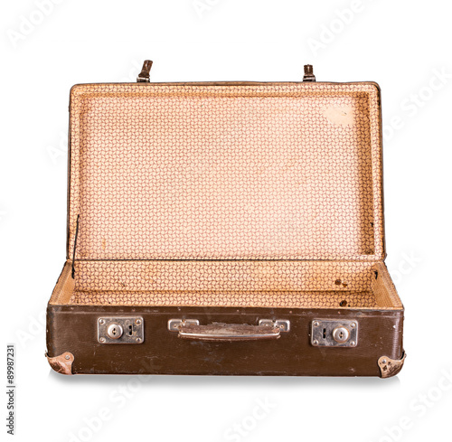 old suitcase close-up isolated on a white background