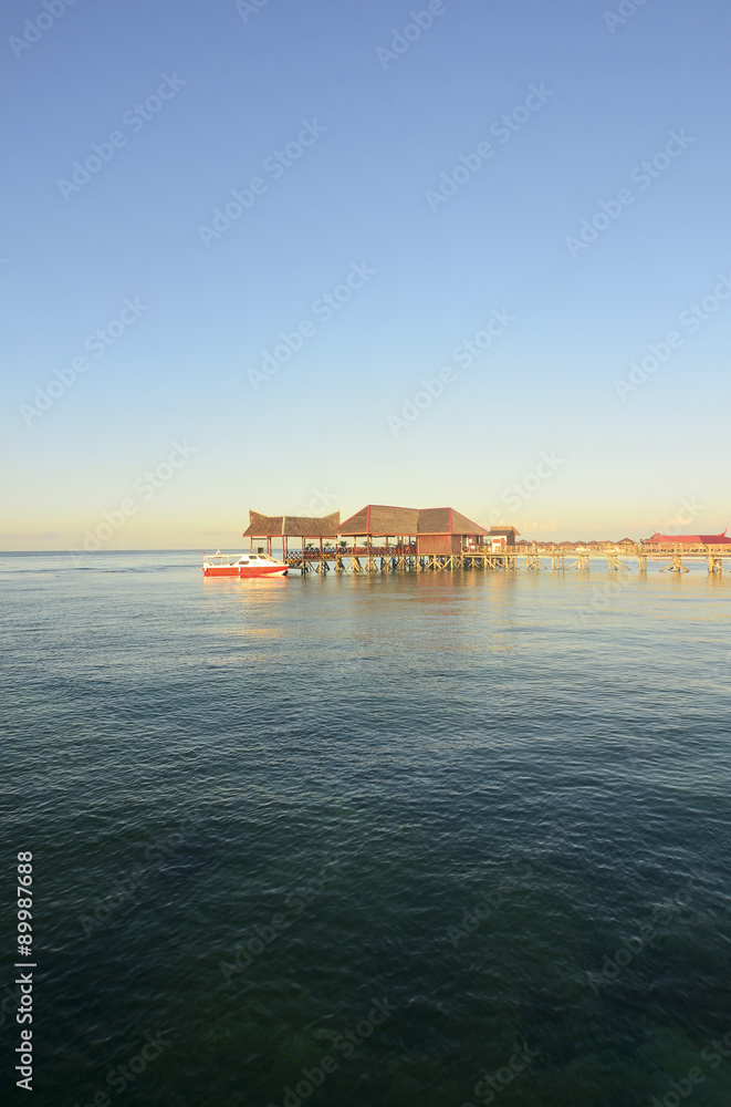 Long pier dan beautiful coral at Mabul Island Long pier dan beautiful coral at Mabul Island