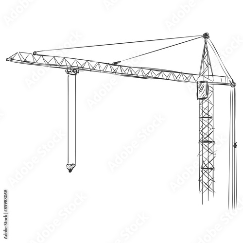 Vector Sketch Building Tower Crane