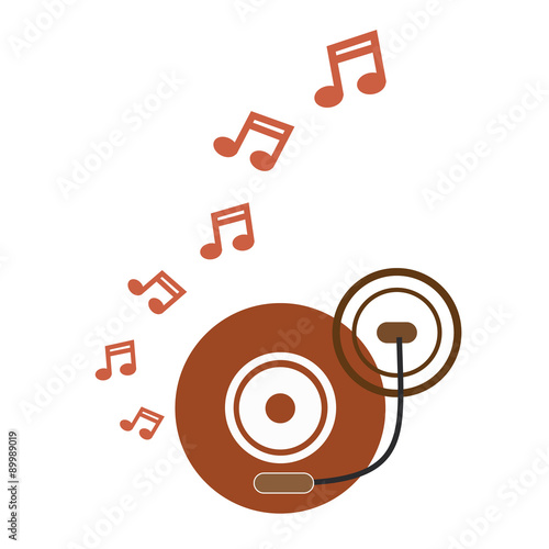music turntable disc brown retro with music notes vector
