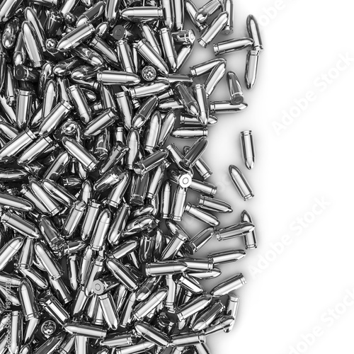 Silver bullets spill   3D render of 9 mm bullets