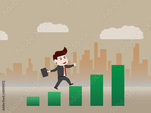 Businessman walk on growth of progressive business