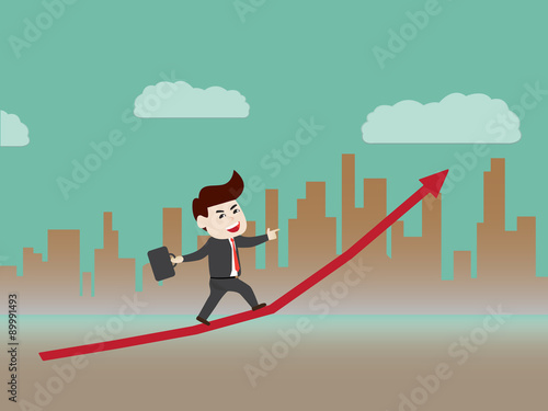Businessman walk on growth of progressive business