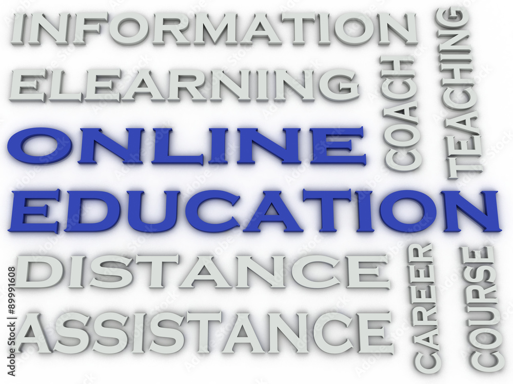 3d image Online education word cloud concept