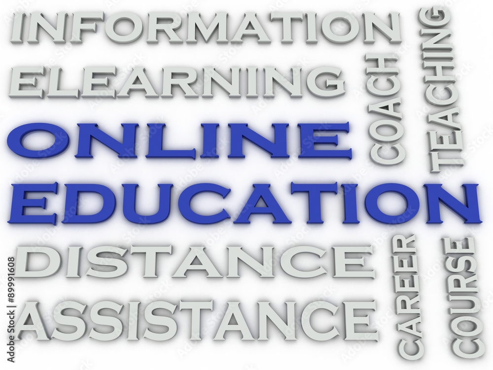 3d image Online education word cloud concept 3d image Online education word cloud concept