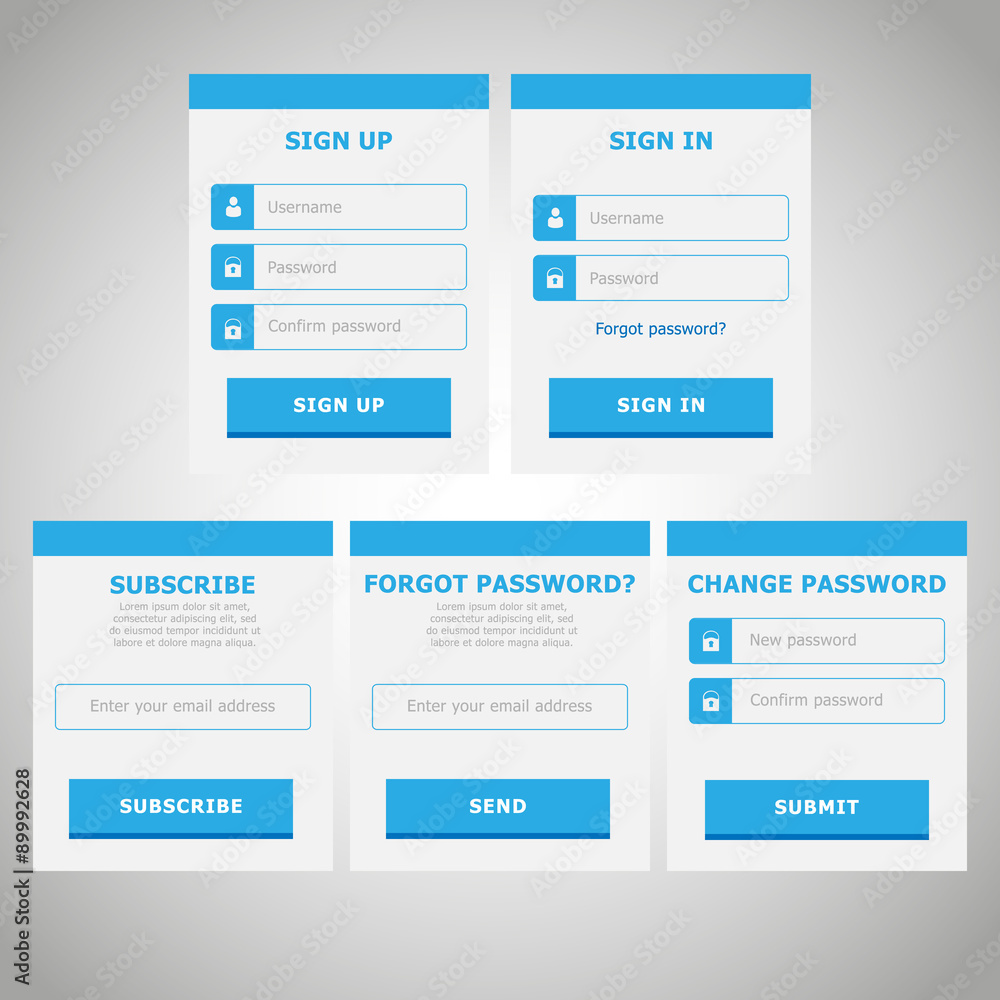 UI Web Elements Flat Design | Blue