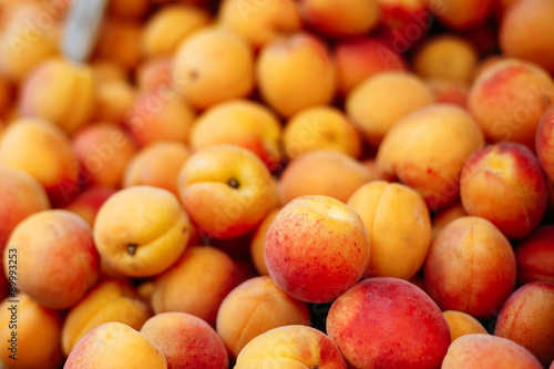Peach close up fruit background. Assortment Of Fresh Organic Pea