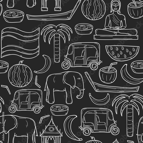 Seamless background with cartoon outline objects in hand drawn