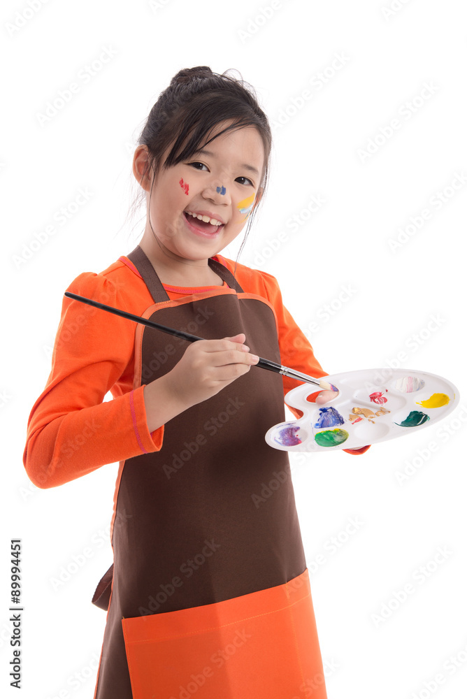 Cute little asian girl painting isolated on white background Cute little asian girl painting isolated on white background