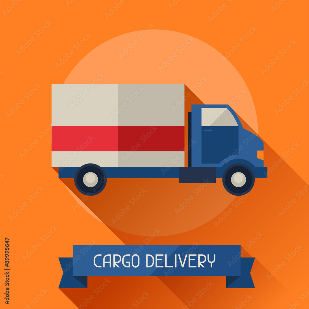Cargo delivery icon on background in flat design style