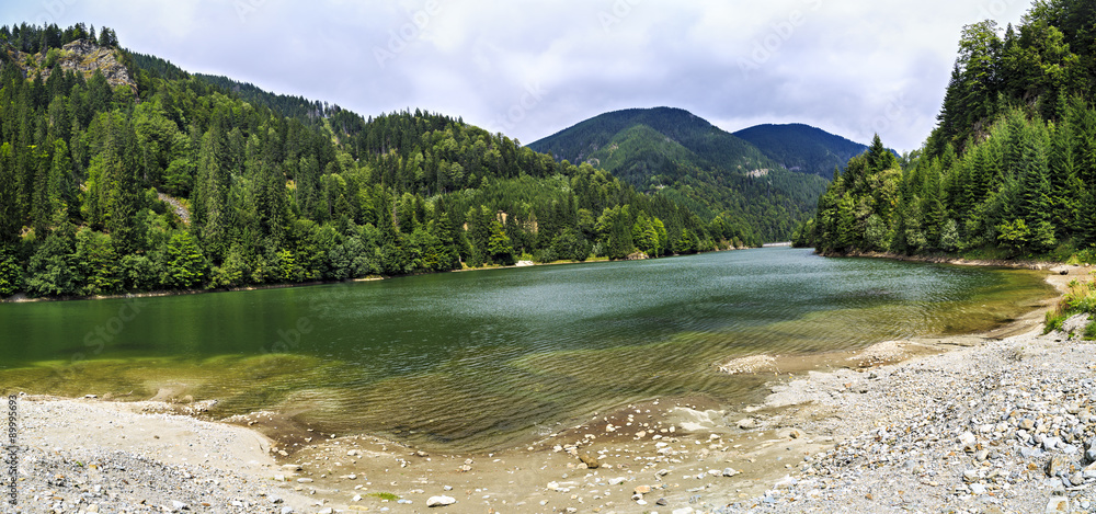 Landscape with Petrimanu Lake in Romanian mountains