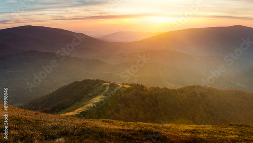Beautiful autumn landscape in the mountains at sunset.