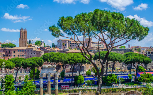 view of the famous foro romano in italian capital from from the top of capotoline hill. photo