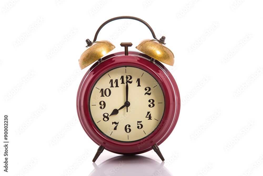 classical red alarm clock on white background classical red alarm clock on white background