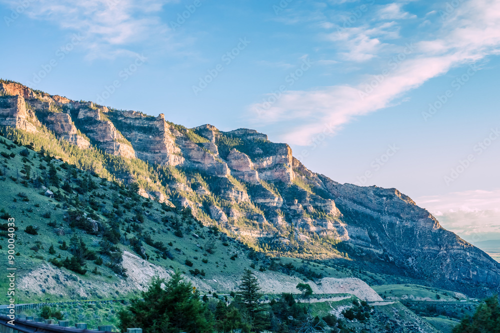 Naklejka premium Roadways twist and turn through Bighorn National Forest in Wyoming, USA.